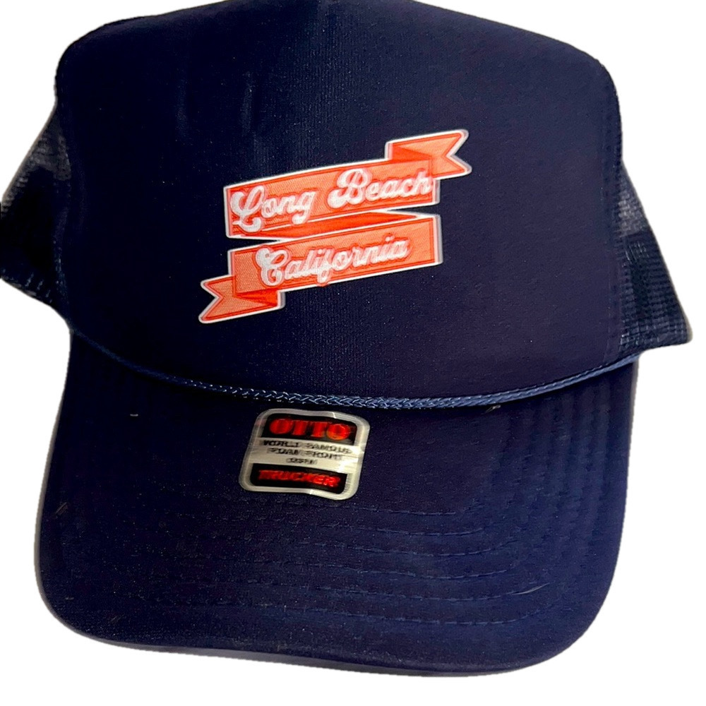 OTTO Navy Trucker Hat with Long Beach Patch, Adult
